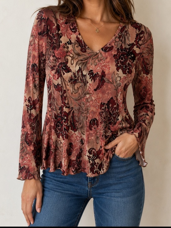 Plissé Tops - Y2K Plissé Sheer Floral Long Sleeve Top Boho Fairy Grunge S